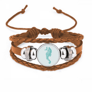 Hippocampus Marine Life Blue Pattern Bracelet Wristband Leather Jewelry Ornament