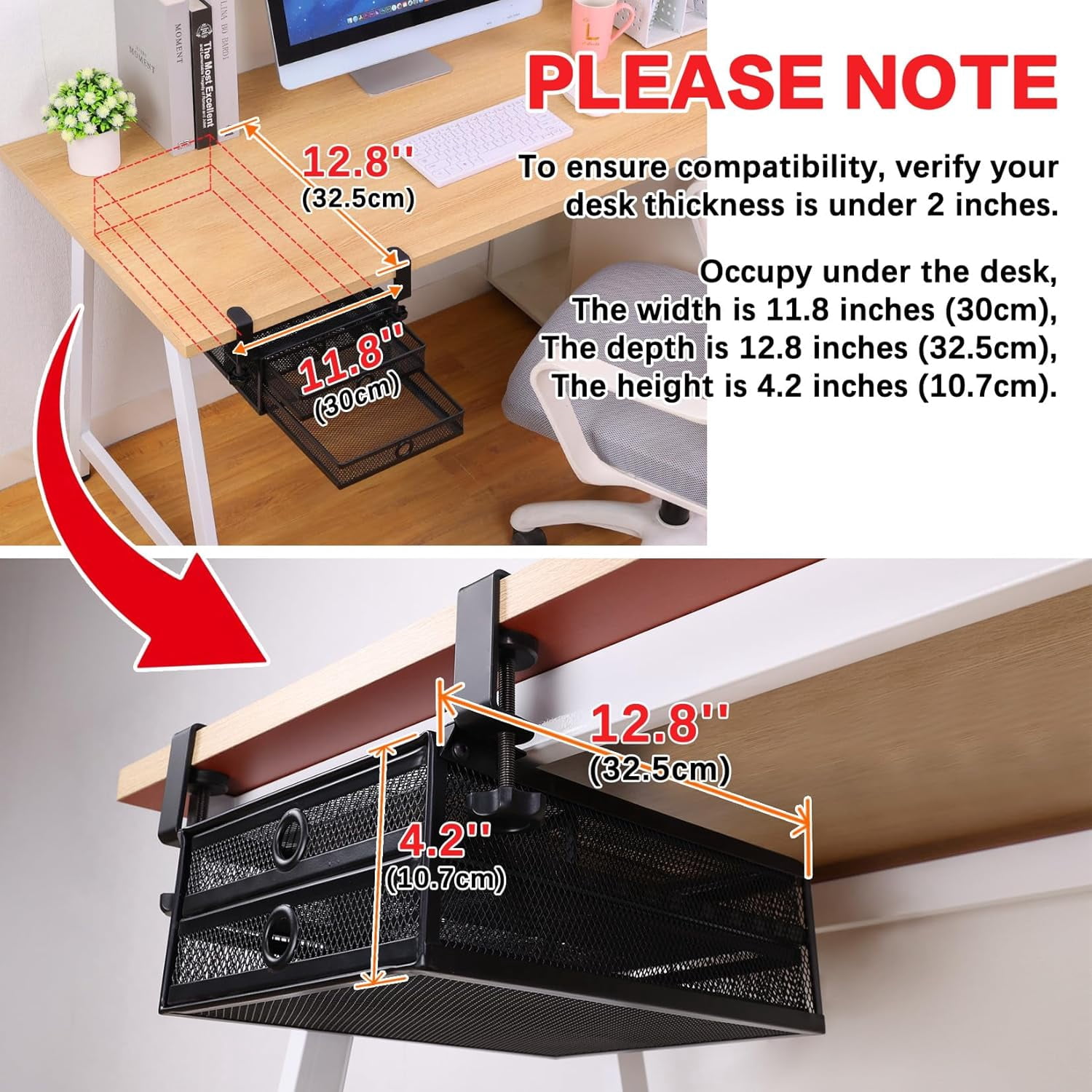 Under Desk & Desktop Drawer Organizer - 2-Tier Metal Slide Out Drawers Organizer, Storage for Home Office Desk (Black)