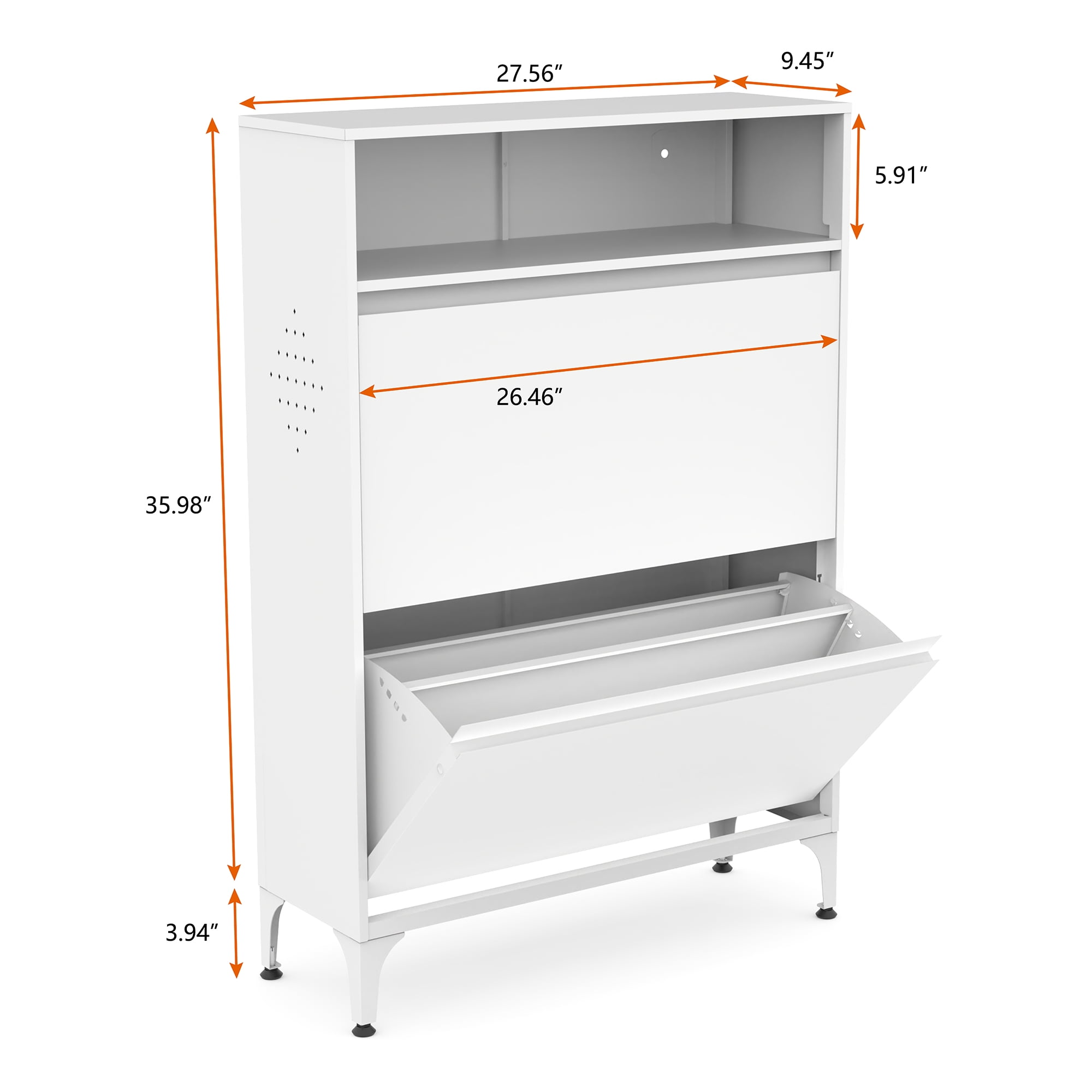 Kadyn 40"H Shoe Cabinet with 2 Flip Drawers, Steel Freestanding Shoe Rack Shoe Cupboard Organizer for Entryway, White Kadyn 40"H Shoe Cabinet with 2 Flip Drawers, Steel Freestanding Shoe Rack Shoe Cupboard Organizer for Entryway, White