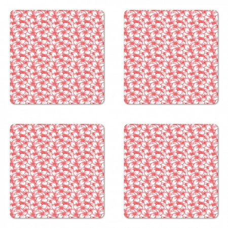 

Floral Coaster Set of 4 Monochromatic Style with Abstract Flowers and Berries Square Hardboard Gloss Coasters Standard Size Pale Pink Dark Coral by Ambesonne