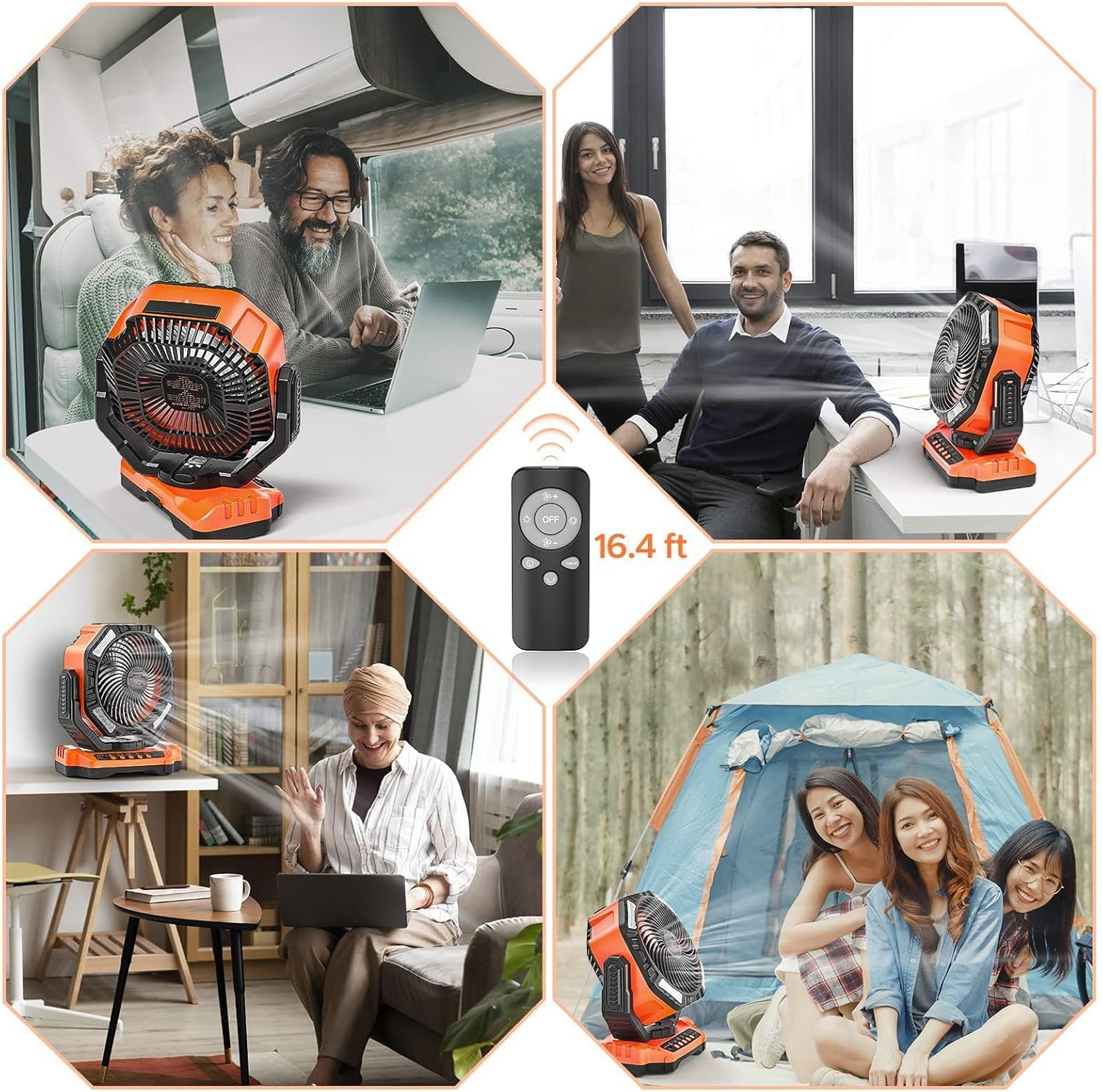 PortaBreeze 40000mAh Rechargeable Camping Fan w Light, Portable Battery Operated High Velocity Floor Table Fan; Oscillating w Timer, Remote for Outdoors, RV, Jobsite, Dorm, Patio, Weather Emergencies