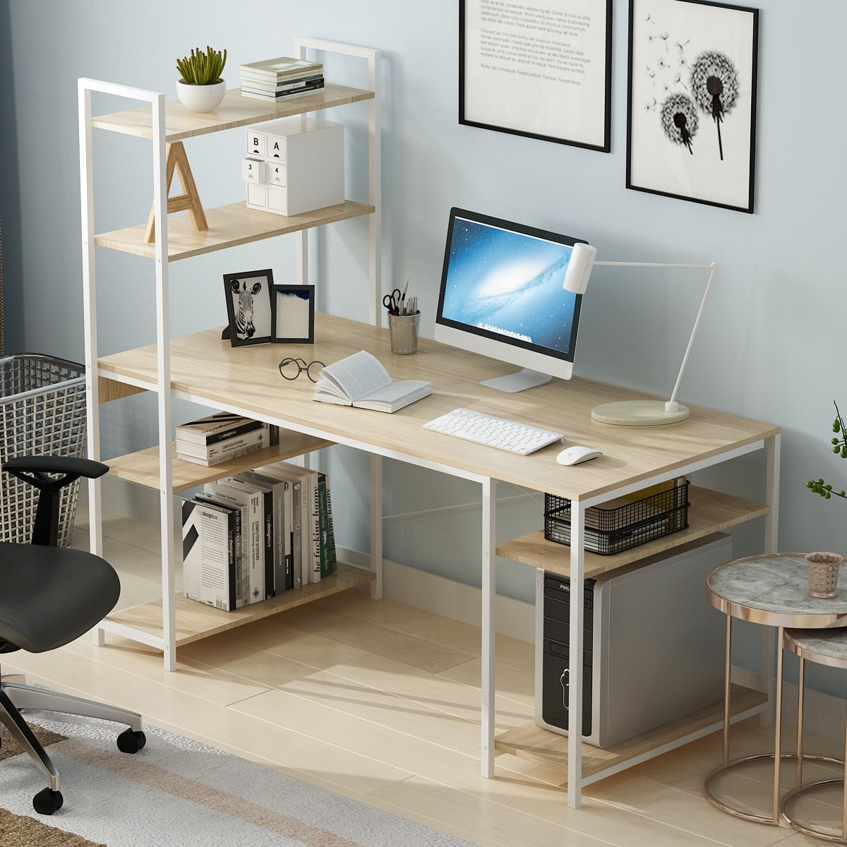 Details about   Home Office Study Workstation Table w/ Shelf&Drawers Modern Computer Table Desk 