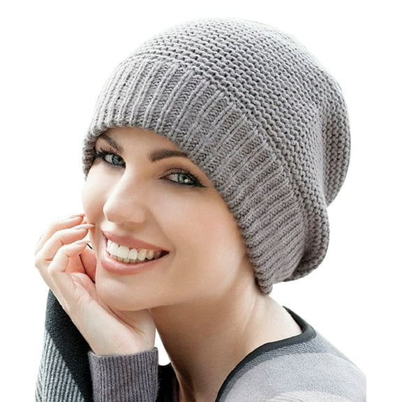ARI Knit Winter Beanie Hat for Women, Wool Acrylic Soft Warm Chemo Headwear with Inner Fleece (Gray)