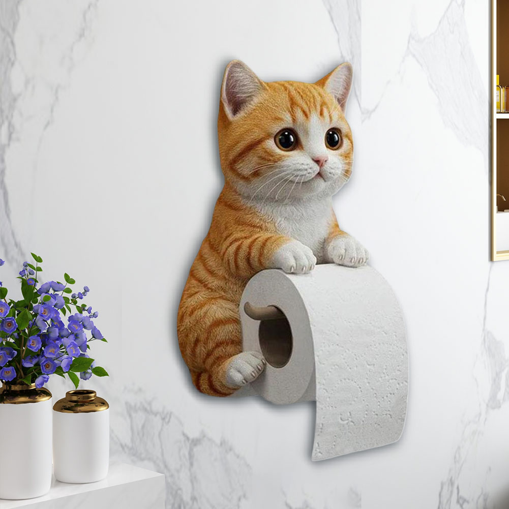 CARRFA Funny 3D Cat Toilet Roll Holder, Creative Cat Sculpture Paper Holder, Decorative Towel & Tissue Wall Mount for Bathroom Kitchen Decor Gifts for Cat Lovers