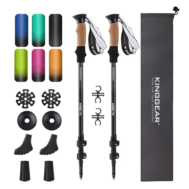 KINGGEAR Bastón de caminata nórdica, bastones de senderismo TP1, bastones de senderismo retráctiles ligeros de aluminio 7075, bastones de trekking con cierre abatible, corcho natural y agarre de EVA,