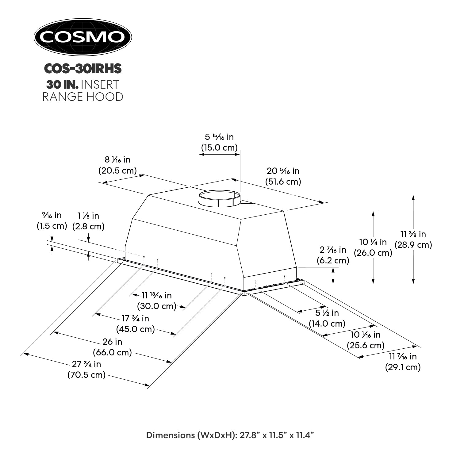 30 in. Lumin Collection Ducted Insert Range Hood, Touch Controls, LED Lights, Stainless Steel