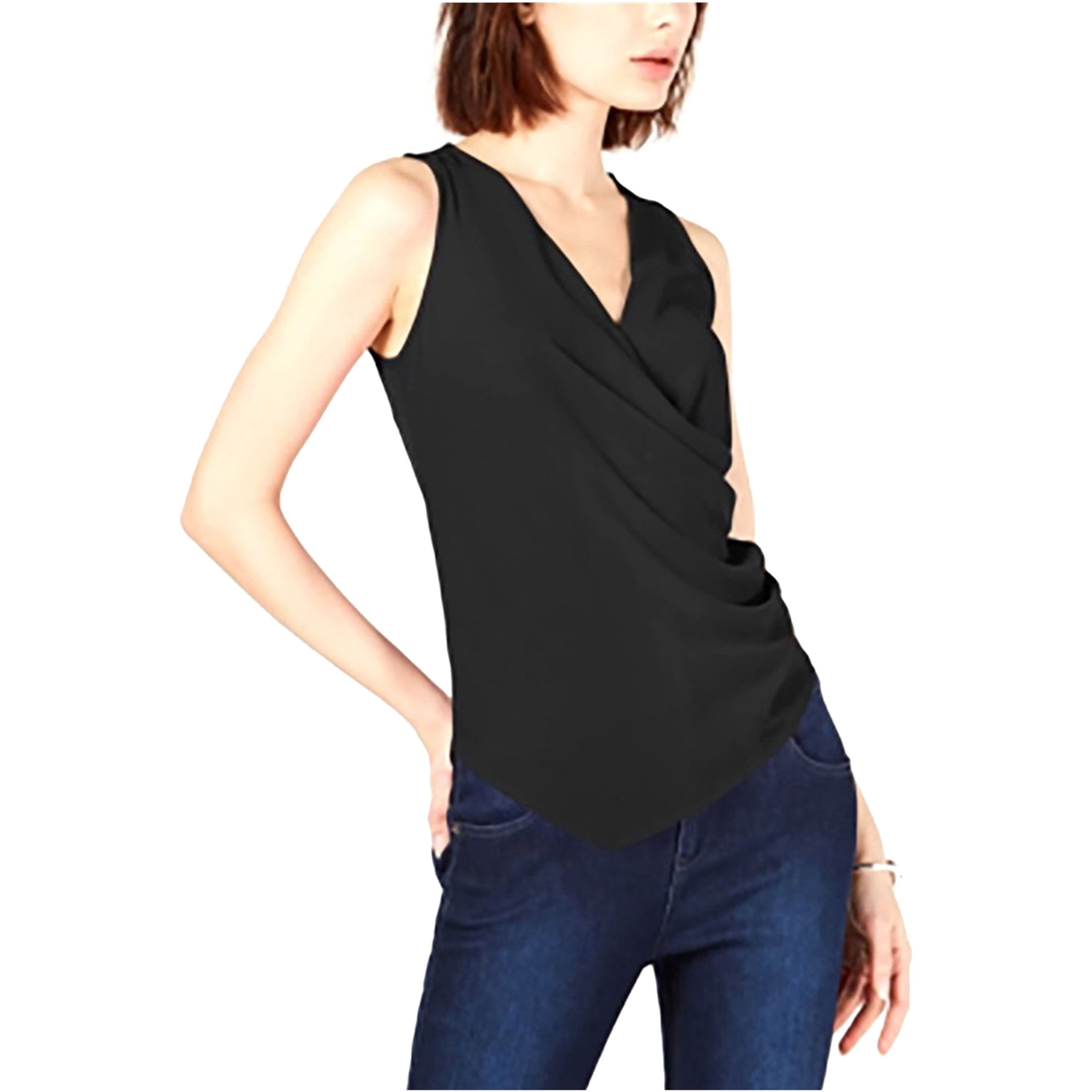 Bar III bar III Womens FauxWrap Sleeveless Blouse Top, Black, Large