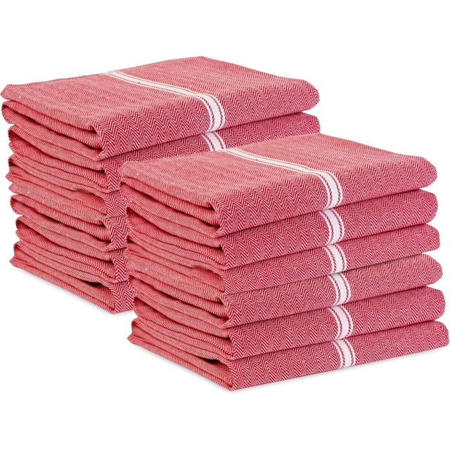 Juego de Paños de Cocina: Paños de Cocina 100% Algodón Puro para Cocina, Toalla de Mano de Cocina Súper Absorbente, Paños de Cocina Suaves y Duraderos, Paquete de 12 – 15”x25”, Rojo Chambrey