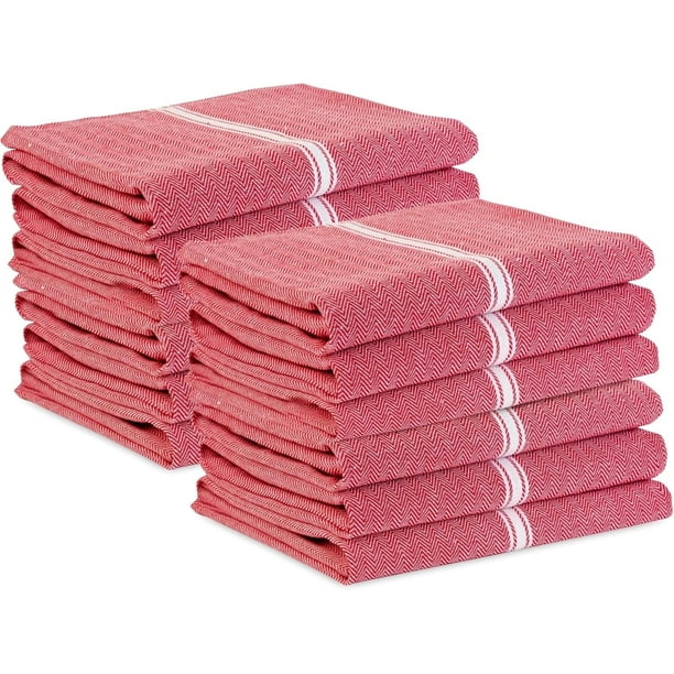 Juego de Paños de Cocina: Paños de Cocina 100% Algodón Puro para Cocina, Toalla de Mano de Cocina Súper Absorbente, Paños de Cocina Suaves y Duraderos, Paquete de 12 – 15”x25”, Rojo Chambrey