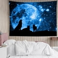 thumbnail image 5 of Wolf Moon Tapestry Wall Hanging, Blue Full Moon and Starry Sky Animal Silhouette Fabric Wall Decor for Bedroom, Living Room, Dorm, 80 x 60 Inch, 5 of 6