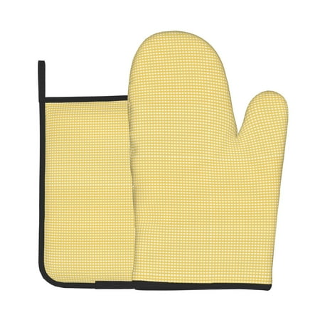 

Tebeau Yellow Gingham Print Oven Mitts and Pan Racks 2-Piece Set Kitchen Oven Mitts and Pan Racks Heat Resistant 500 °F for Baking and Cooking