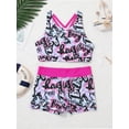 thumbnail image 4 of YONGHS Kids Girls Two Pieces Swimsuit Crisscross Back Printed Top Boyshorts Bottoms Set 4-14 Graffiti Rose Pink 10, 4 of 7
