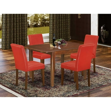 East West Furniture Milan 5-piece Wood Dining Set in Mahogany/Firebrick Red