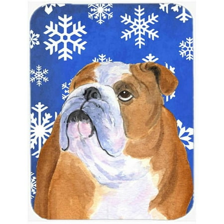 

Bulldog English Winter Snowflakes Holiday- Glass Cutting Board - Large