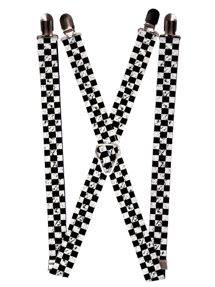 Black and White Distressed Checkers Checkered Pattern Suspenders ...