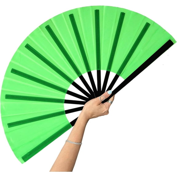 13inch Large Rave Clacking Popping Fan for Line Dancing,Hand Fans for Women Foldable,Boots on The Ground Fan,Portable for Outdoor,Wedding,Party,Decoration(Green,1 Pack)