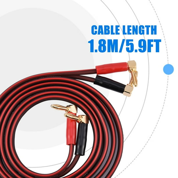 Tebru HIFI Pure Copper Speaker Cable Right Angle L Type Banana Plugs Line Wire Red & Black