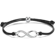 ZENI Infinity Bracelet for Women, Handmade Black Rope Braided Bracelet with 925 Silver Adjustable Bracelet Love Friendship Jewelry Gift