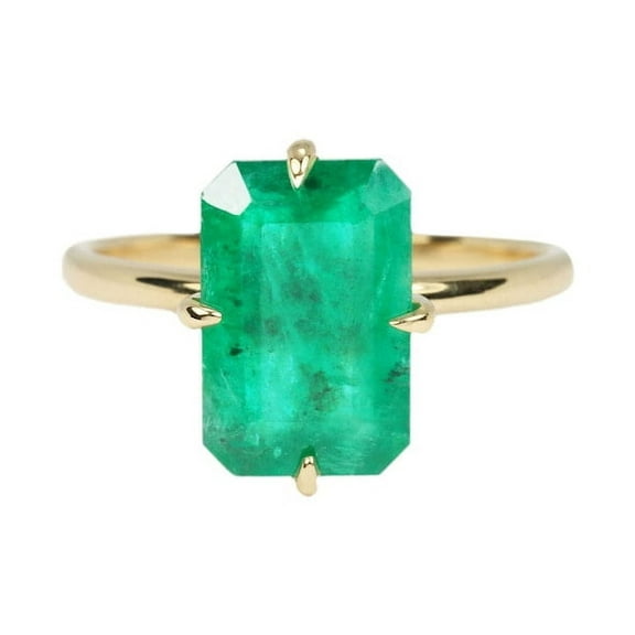 Natural Emerald Gemstone Ring, Emerald Cut Ring, 925 Yellow Gold Plated Sterling Silver Ring Wedding Gift For Him