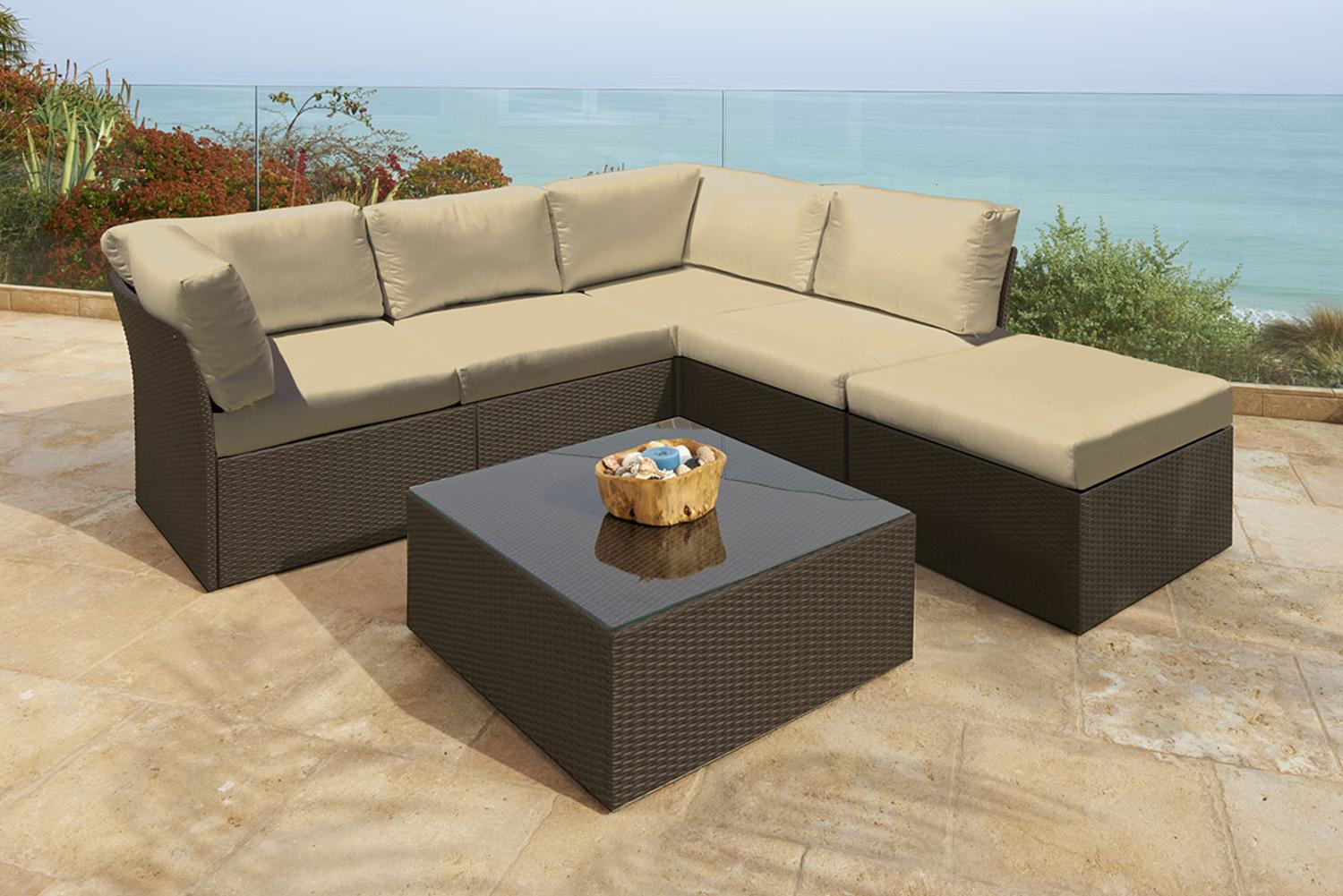 6-Pc Newport Jacobean Resin Wicker Outdoor Furniture Sectional Sofa