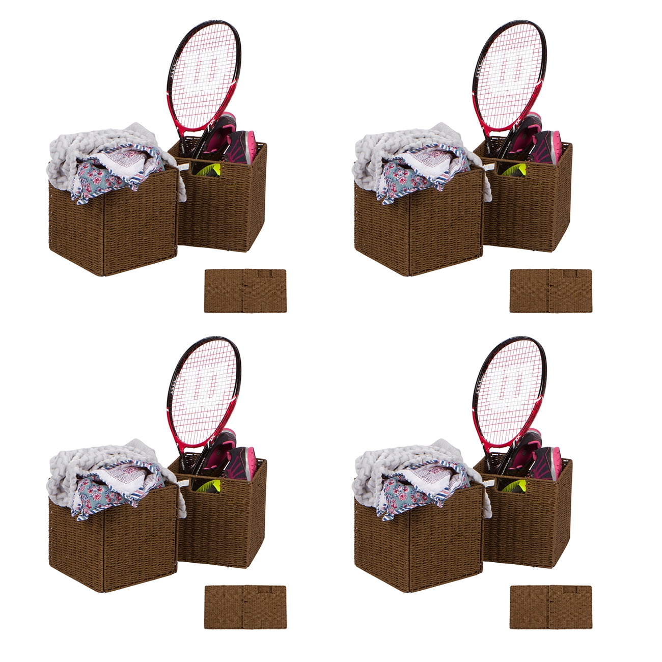 10.5 in Woven Storage Cube Basket Bin with Iron Wire Frame (Set of 4)