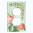 thumbnail image 2 of Metal Light Switch Plate Outlet Cover Pink Flower Teal Stripe Damask FLW068, 2 of 13