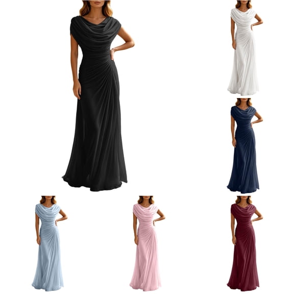 XIAONU Womens Chiffon Formal Gown Cowl Neck Ruched Side Slit Elegant Evening Maxi Dress