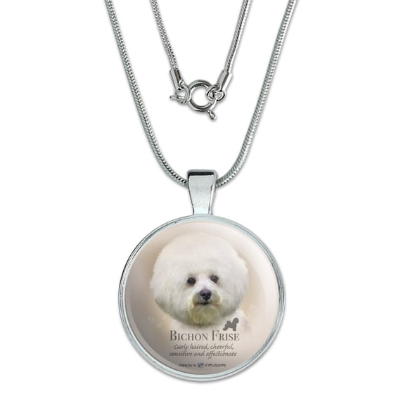 Bichon Frise Dog Breed 1" Pendant with Sterling Silver Plated Chain