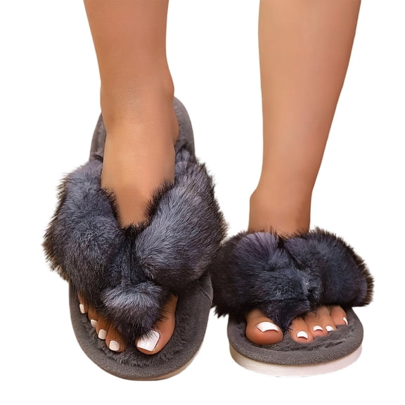 ZVNAΖH Women's Plush Thong Slippers Thick Sole Winter Warm Indoor Outdoor Slides