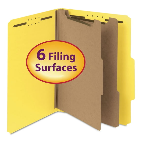 Smead Pressboard Classification Folder 2" Exp. Two Dividers Letter Yellow 10/Box 14064