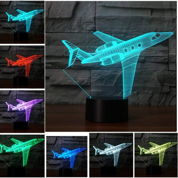 YSITIANNA 3D Abstract Plane Airplane Airbus Night Light Table Desk Optical Illusion Lamps 7 Color Changing Lights LED Table Lamp Xmas Home Love Birthday Children Kids Decor Toy Gift STNL#3623