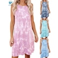 thumbnail image 1 of Deago Robe Courte Décontractée Teinture sur Nœuds pour Femmes Col Rond Sans Manches T-Shirt Ample Robe d'Été de Plage (Rose, m), 1 of 9