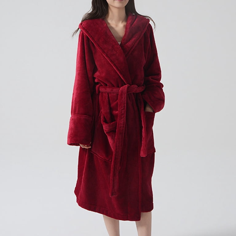 burgundy dressing gown ladies ZQUUVOU Women's Robes with Hood Solid Color Bathrobes Thick Warm Absorbent Quick Dry Terry Shawl Collar Belted Cozy Loungewear Professional clean. open back bridal Lovskoo Women's Sequin Halter Size:Custom (contact us)