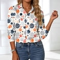 thumbnail image 5 of felwors Loose Fit Printed Button-Up Shirts for Women - Soft Lightweight Long Sleeve Blouses, Wrinkle Resistant, Perfect for Work & Vacation (Orange, XL), 5 of 8