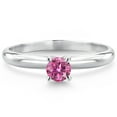 thumbnail image 2 of Gem Stone King 14K White Gold Pink Moissanite Solitaire Engagement Ring for Women (0.23 Cttw, Round 4MM, Gemstone Birthstone, Size 9), 2 of 5
