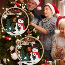 Holloyiver Merry Christmas Snowman Door Sign Front Door Decor Wall Hanging Decoration Xmas Wood Door Hanger for Outdoor Porch Indoor 4.3Inch