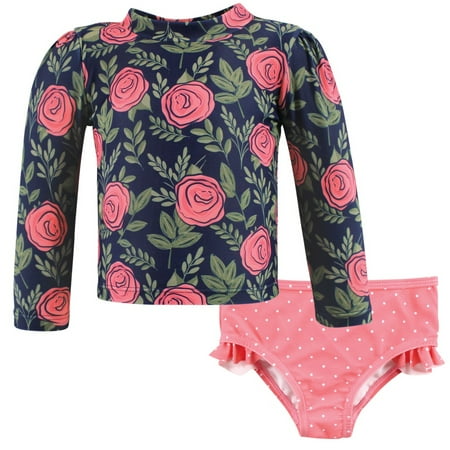 Hudson Baby Girls Swim Rashguard Set, Leafy Floral, 3-6 Months