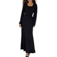 thumbnail image 3 of Vestido de Punto Acanalado para Mujer, Acampanada, Ajustado, Holgado e Informal. Negro S, 3 of 8