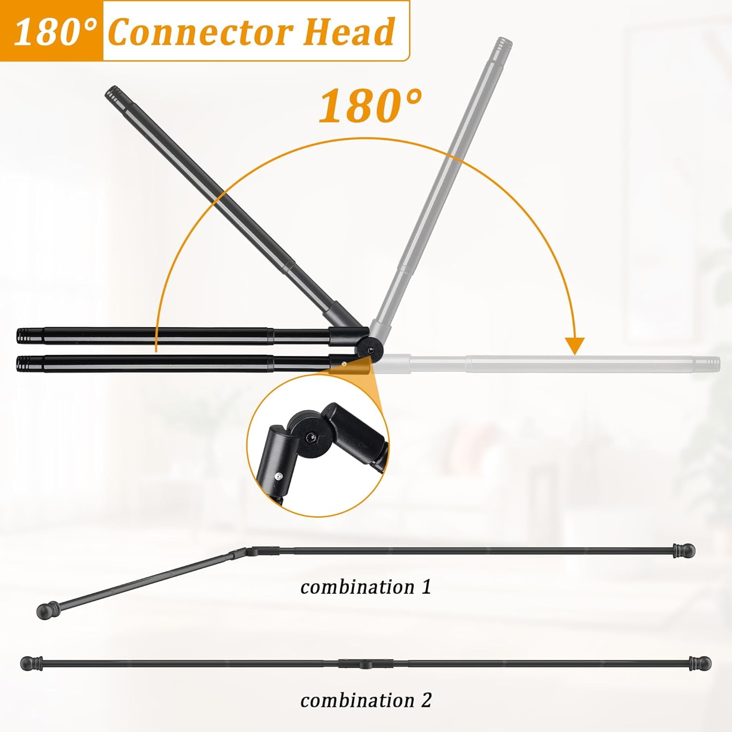 Bay Window Curtain Rods, L Shape Heavy Duty Curved Curtain Rods for Bay Windows with Brackets, 59-184" Adjustable for Bedroom, Living Room, Dinging Room, Black