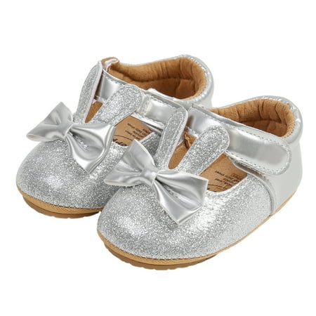 

Baby Girls Mary Jane Flats Sparkly Princess Dress Cute 3D Rabbit Ear Soft Rubber Sole Shoes Non-Slip for Toddler First Walkers