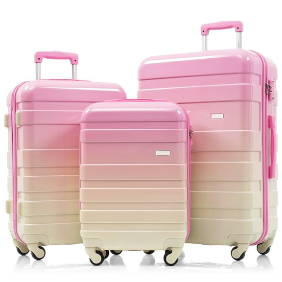 Luggage Sets New Model ABS Hardshell 3pcs Clearance Luggage Hardside Lightweight Durable Suitcase sets Spinner Wheels Suitcase with TSA Lock 20''24''28''( Pink)