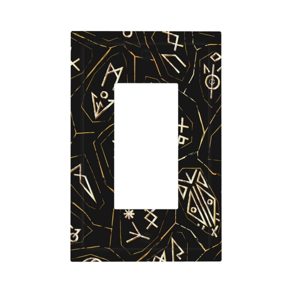 Gold Black Ancient Runes Single Gang Wall Plate 1 Gang Decorative Electrical Outlet Light Switch Cover Switchplate