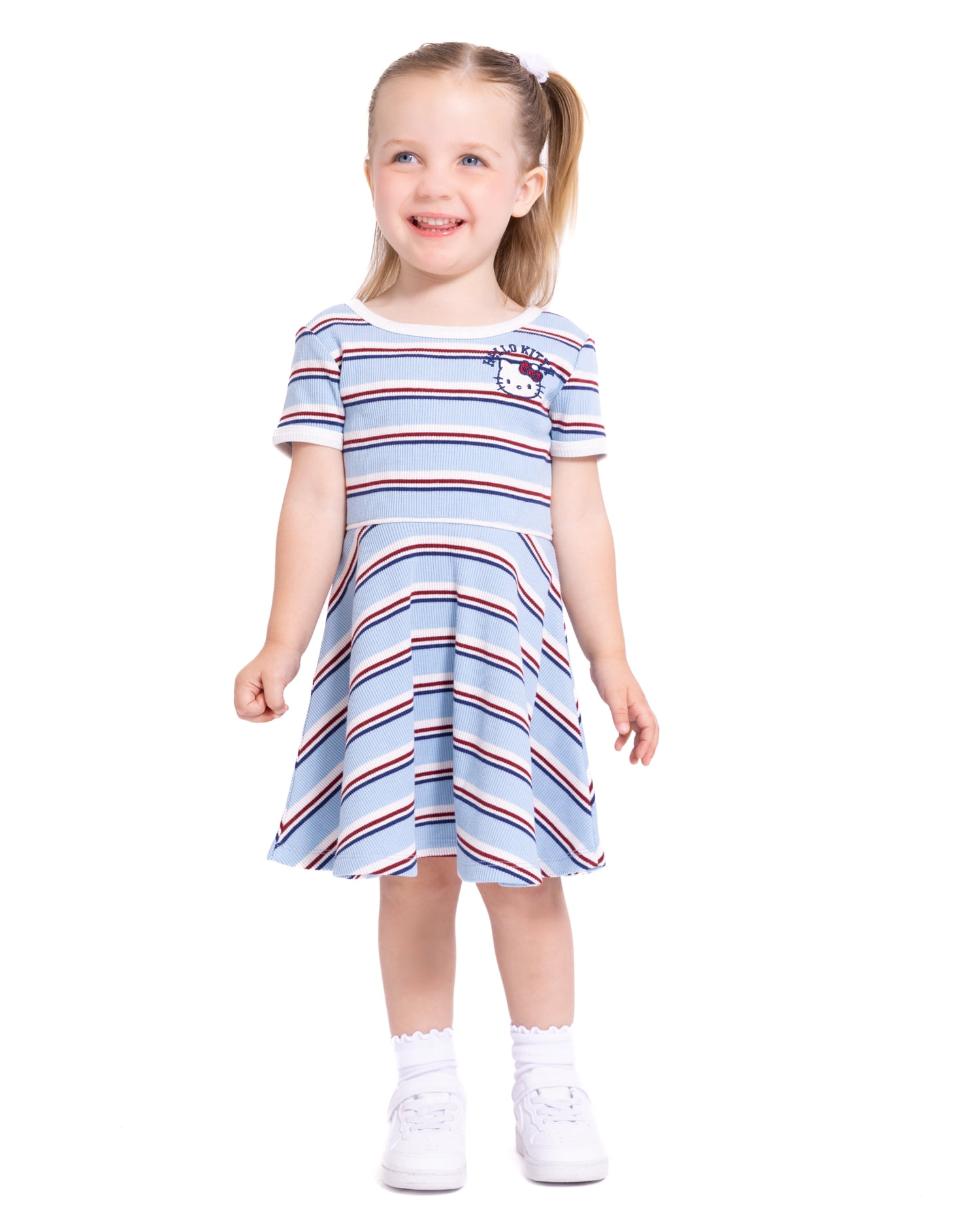 Hello Kitty Toddler Girls Short Sleeve Graphic Striped Skater Dress, Sizes 12M-5T