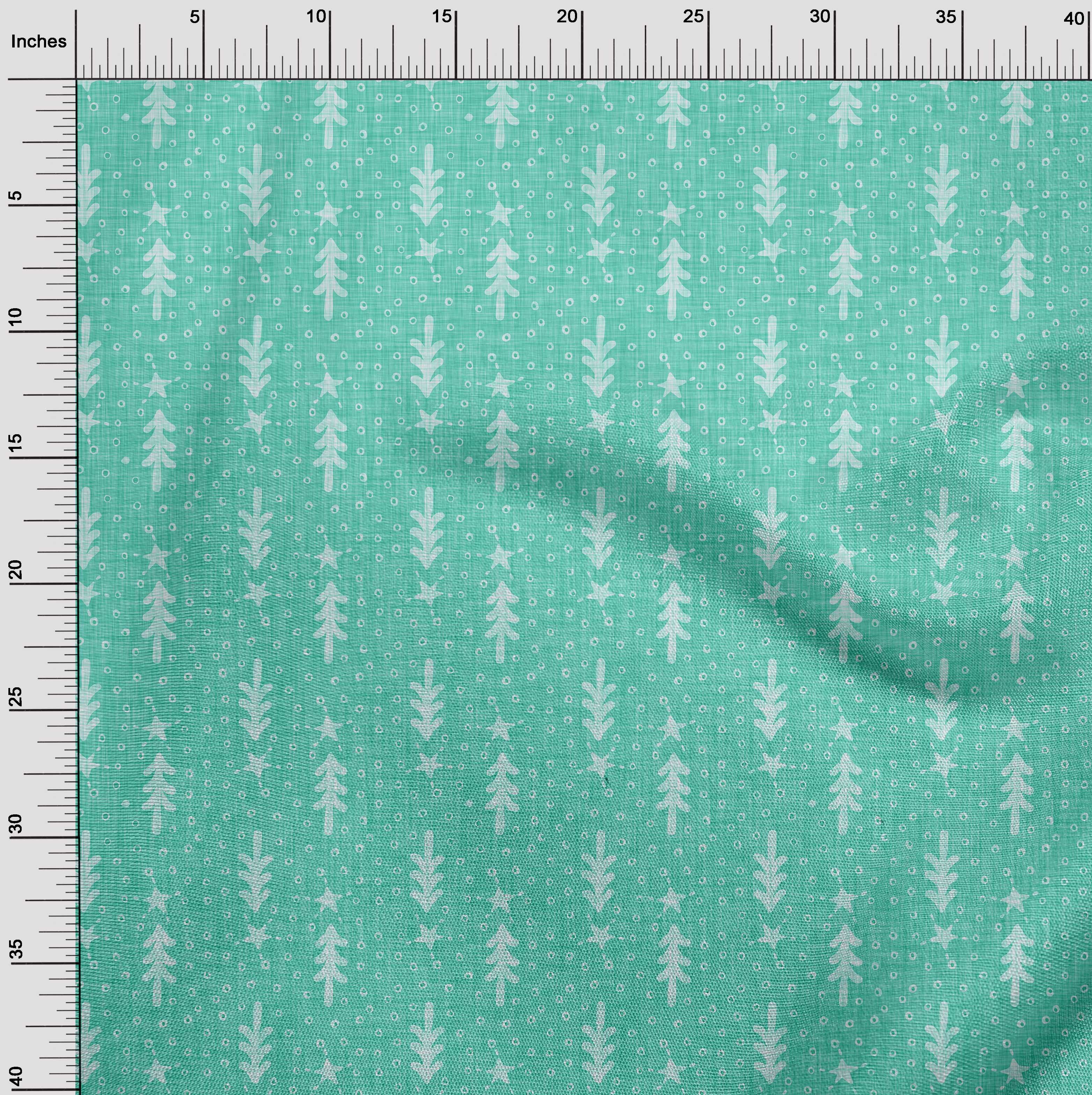 oneOone Polyester Spandex Aquamarine Green Fabric Merry Christmas Quilting Supplies Print Sewing Fabric By The Yard 56 Inch Wide
