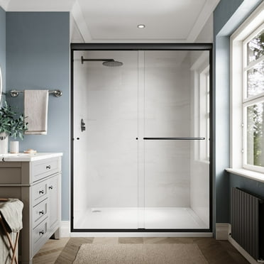 Sunny Shower Double Sliding Shower Door 54"x72" with 1/4 inch Clear Glass in Matte Black
