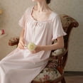 thumbnail image 6 of HLSOHJP Women's Cotton Victorian Nightgown Short Sleeve Pj Soft Pajama Dress Long Sleepwear Off Shoulder Sleep Shirt Frilly, 6 of 7