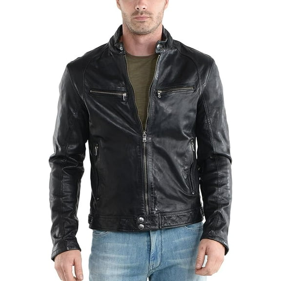 New Men's Genuine Lambskin Leather Slim Fit Biker Motorcycle Back Jacket For Men A952