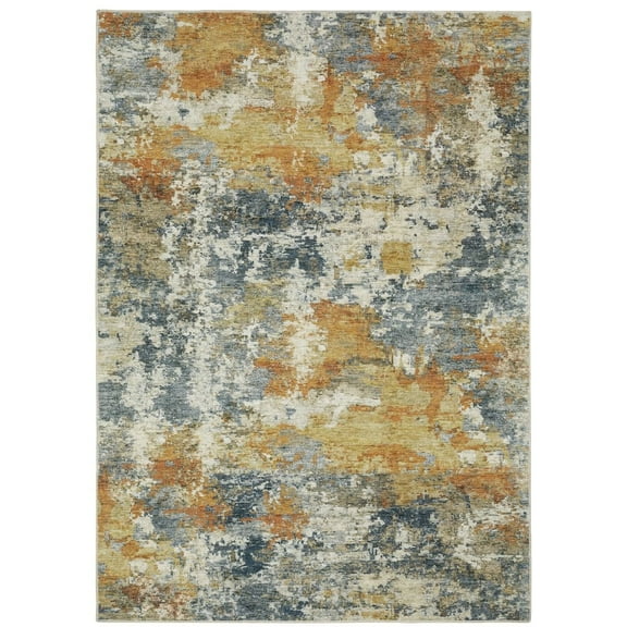 Oriental Weavers Malibu Washable Area Rug - MAL05 - 2' x 3' - in Orange/ Blue - Modern Style, Non-Slip, Stain Resitant, Ultra Low Pile, Entryway, Bathroom Accent Rug