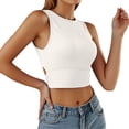 thumbnail image 2 of Conairie Tank Tops For Women Scoop Neck Sleeveless Ribbed Knit Crop Basic Blouses Solid Color Workout Cami Shirts White L, 2 of 5