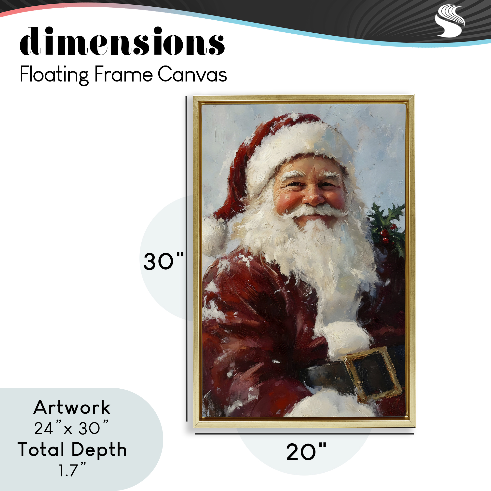 Rosy Cheeked Santa Smile Gold Framed Floater Canvas Wall Art, design by Petal Prints Design